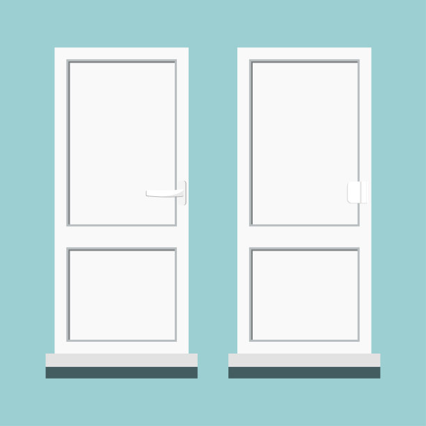 一套隔离封闭的白色塑料pvc房间阳台门，带把手和门槛。图片下载