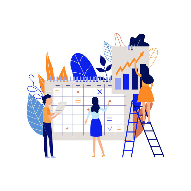 计划和组织工作流程，人们记录任务在日历和分析图表。图片下载