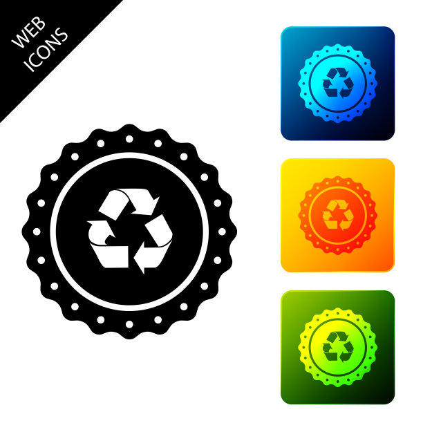 回收符号标签图标隔离。环境回收标志。设置图标彩色的方形按钮。矢量图图片下载