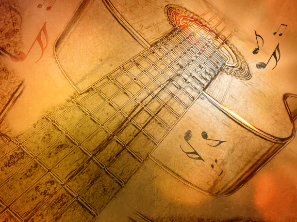 音乐海报与古典吉他复古风格-复古派对主题概念图片下载