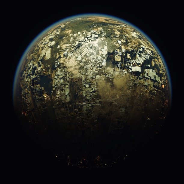 3d艺术的工业星球地球，气候恶劣，大量污染和辐射来自工厂产生的黄色烟雾，在外层空间图片下载