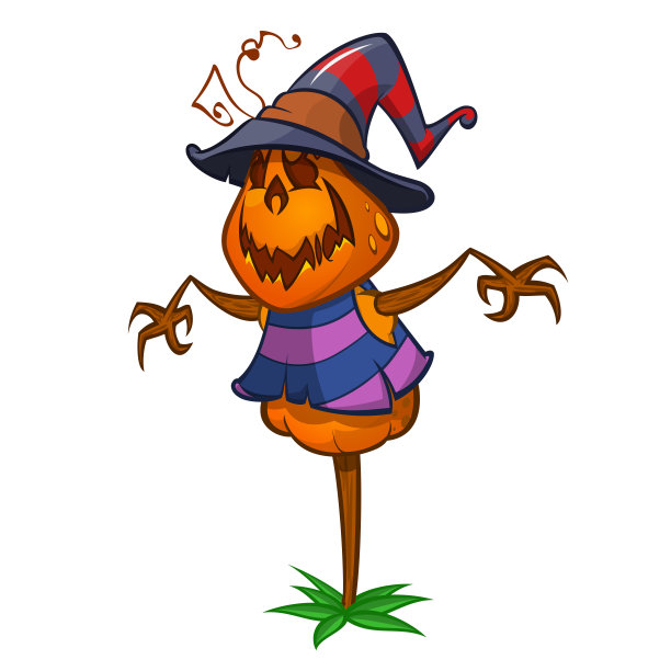 万圣节卡通南瓜灯戴着女巫的帽子。万圣节的插图图片下载