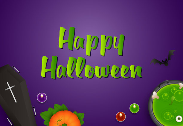 万圣节贺卡设计用南瓜，棺材，药水图片下载