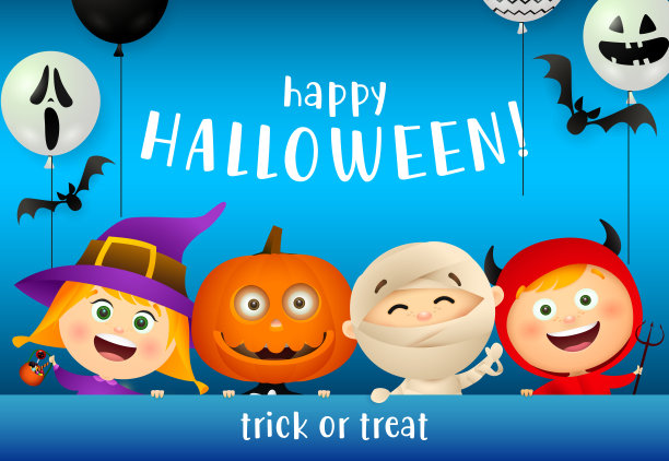 万圣节快乐，还有戴着怪物面具的孩子们图片下载