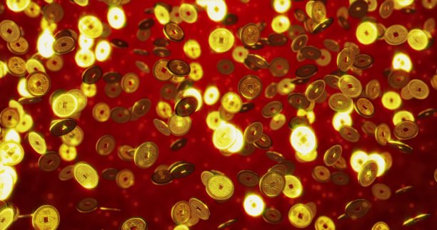 中国金币金色。三维渲染图片下载