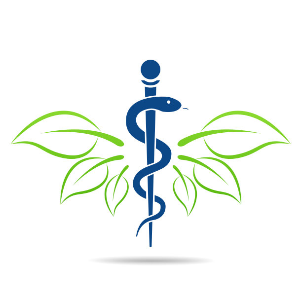 用蛇和绿叶创造出医学符号、克丢修斯符号。健康的生活方式是坚强的心，矢量抽象的例证图片下载