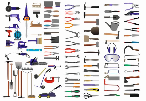 与家庭和花园工作相关的工具矢量图形集。图片下载