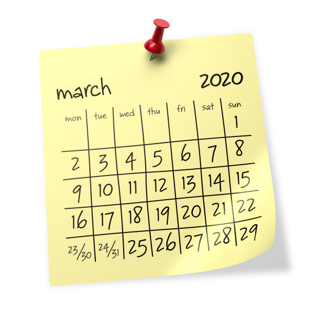 2020年3月日历。孤立在白色背景。3D插图图片下载