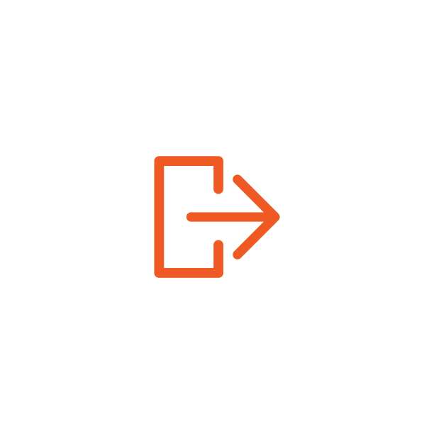 退出或注销，注销图标。孤立在白色的。红色细右圆箭头与托架。图片下载