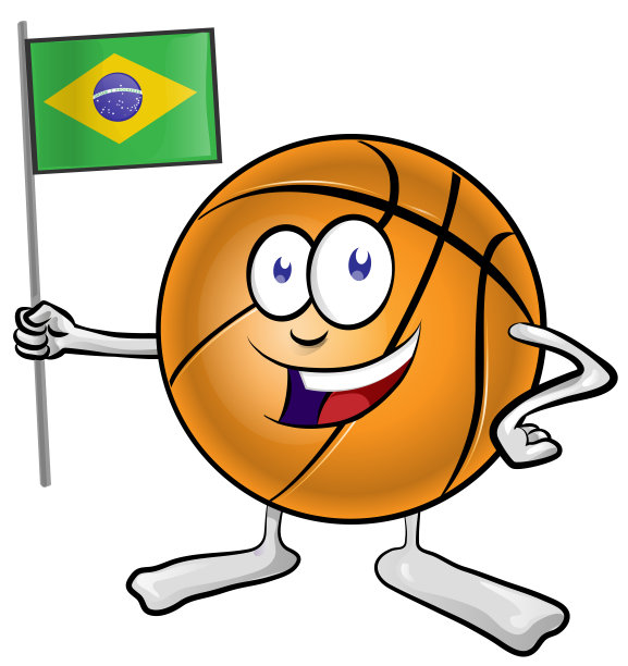 卡通篮球吉祥物与巴西国旗图片下载
