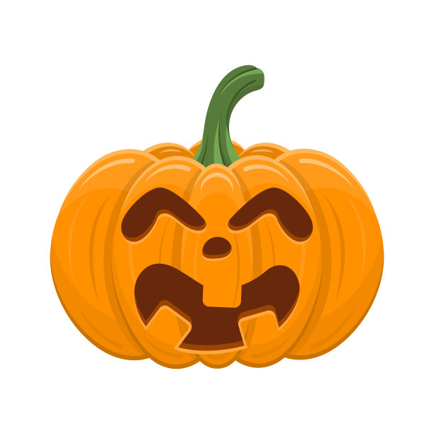 万圣节南瓜孤立在白色的背景。卡通橙色的南瓜带着微笑，滑稽的脸。万圣节的主要象征，是秋季的节日。矢量插图为任何设计。图片下载