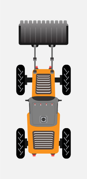 黄色平地机拖拉机矢量的俯视图图片下载