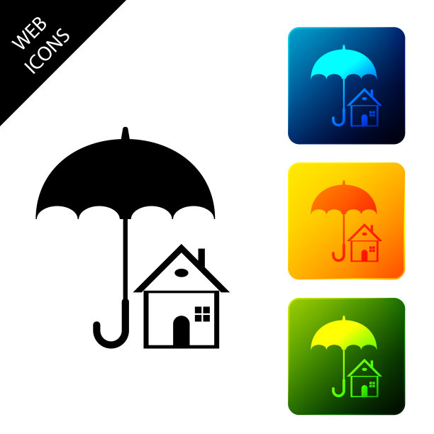 带雨伞的房屋图标：房地产保险概念图片下载