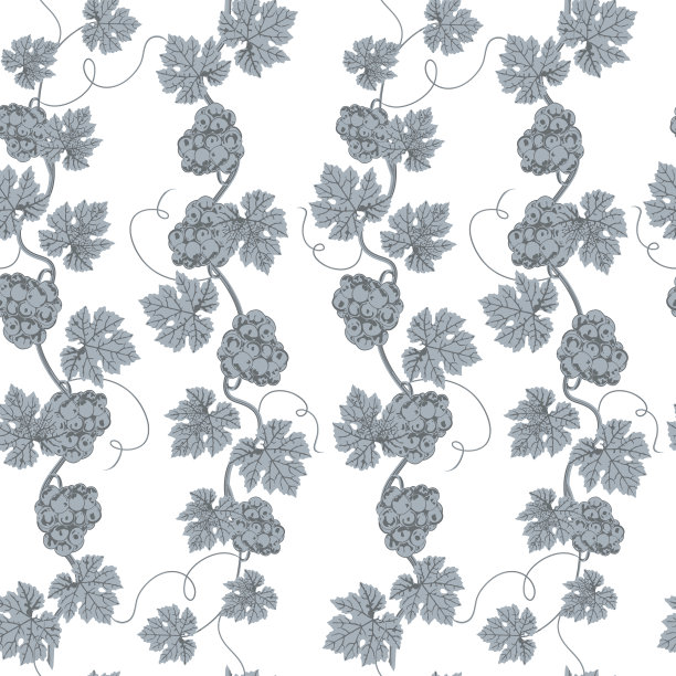 葡萄枝矢量无缝模式。葡萄园复古墙纸上的withe。图片下载