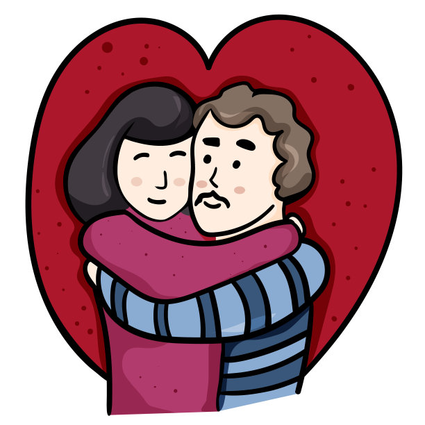 拥抱男人和女人。心的背景。爱情幸福，一对情侣。——向量。图片下载