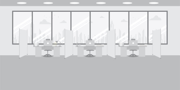 灰色背景的现代办公室内。创意办公空间矢量图片下载