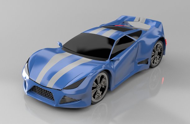 现代蓝色跑车，3d，渲染。图片下载