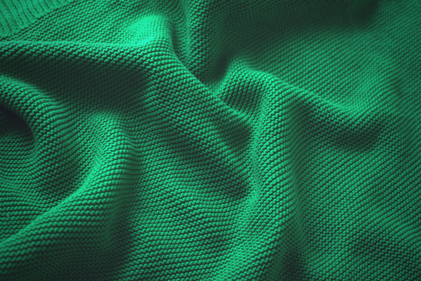 近距离观察质地厚实的绿色羊毛布料图片下载