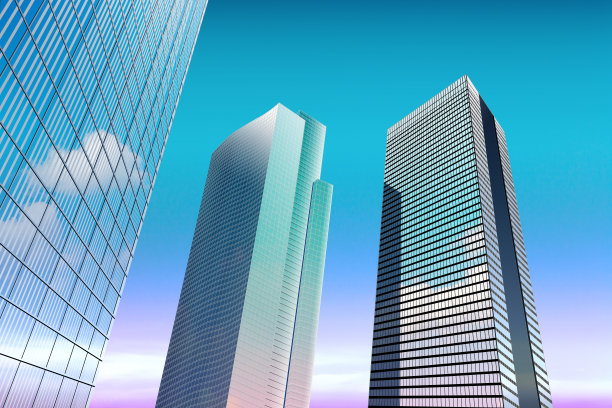 这是一座彩色的城市高层办公楼。图片下载