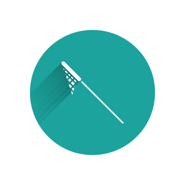 白色的渔网图标与长影子隔离。渔具。绿色圆圈按钮。矢量图图片下载