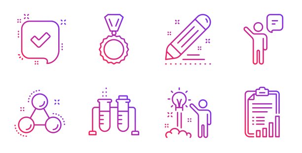 化学分子，代理和品牌合同图标设置。化学烧杯，创意创意和奖牌标志。向量图片下载