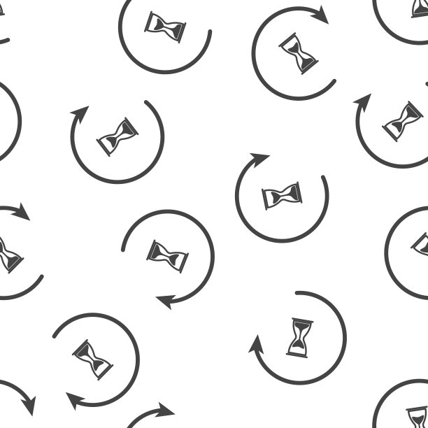 沙漏时钟图标。平面图像沙漏无缝模式上的白色背景。图片下载