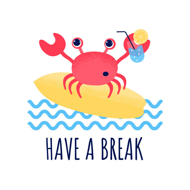 卡通可爱的螃蟹和夏季插图向量图片下载