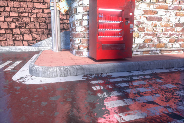 复古的城市街道与路边的砖砌建筑，3d渲染。图片下载