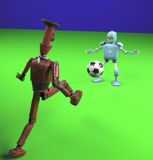 两个机器人踢足球图片下载
