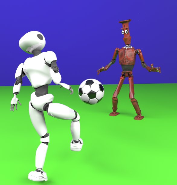 两个机器人踢足球图片下载