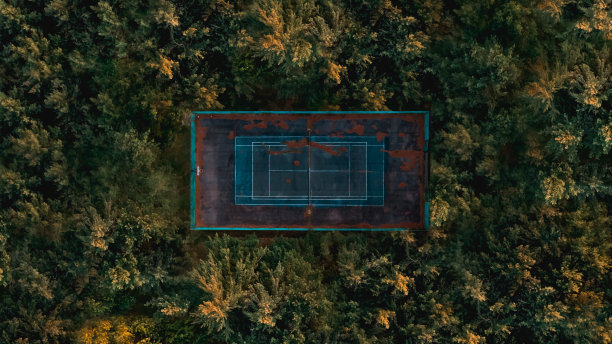 树林里网球场的无人机照片图片下载