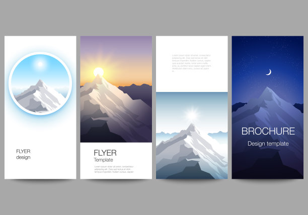 极简矢量插图的可编辑布局的传单，横幅设计模板。高山插图，户外探险。旅游概念的背景。平面设计向量。图片下载