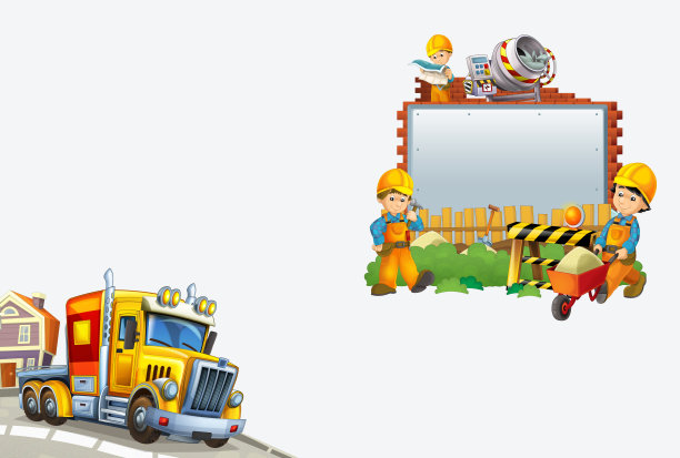 卡通货车在街道上的城市与标题页图片下载