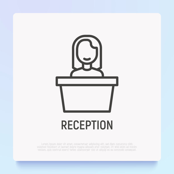 前台细线图标:女士在前台。现代向量插图。图片下载