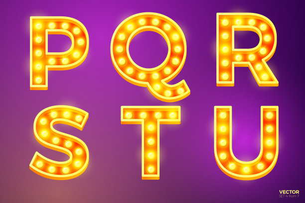 矢量发光灯字母马戏团，电影等。图片下载