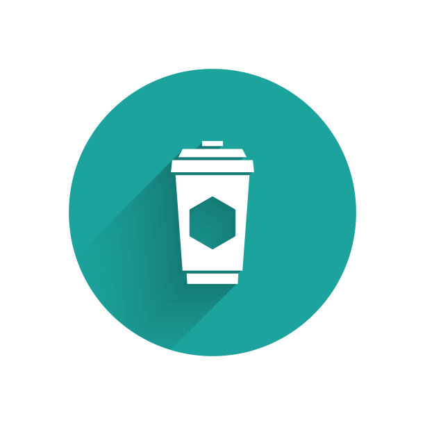 白色茶杯与蜂蜜图标孤立与长影子。甜蜜的天然食品。绿色圆圈按钮。矢量图图片下载