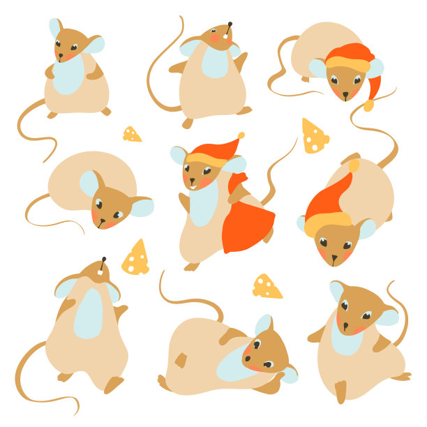 2020老鼠拜年模板徽章、徽章。鼠，鼠的星座。2020年是中国鼠年。矢量图图片下载