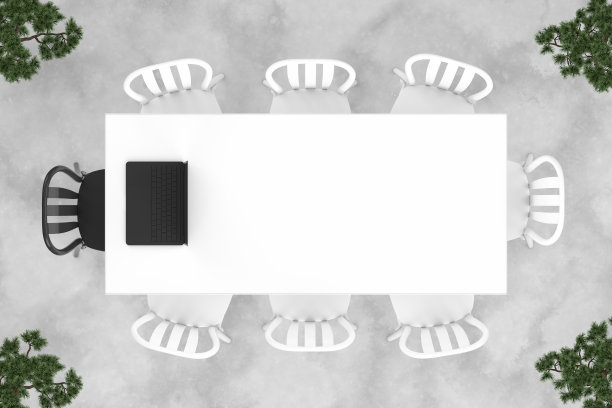 带椅子的3D抽象会议桌，简约的概念图片下载