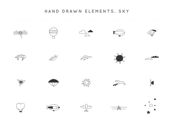 手绘矢量标签元素的集合。天空体育的主题。图片下载