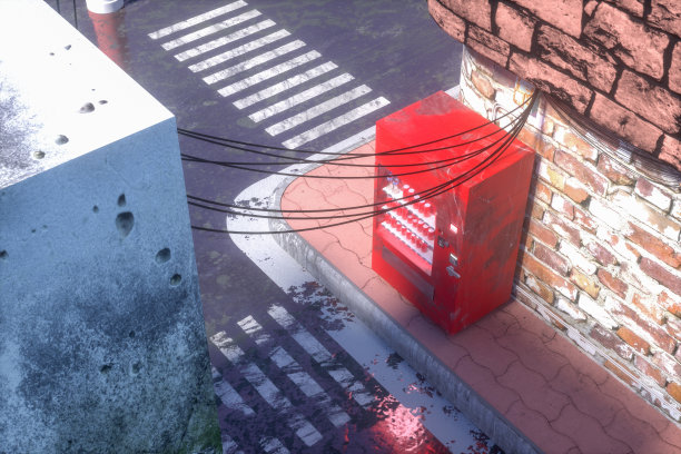 复古的城市街道与路边的砖砌建筑，3d渲染。图片下载