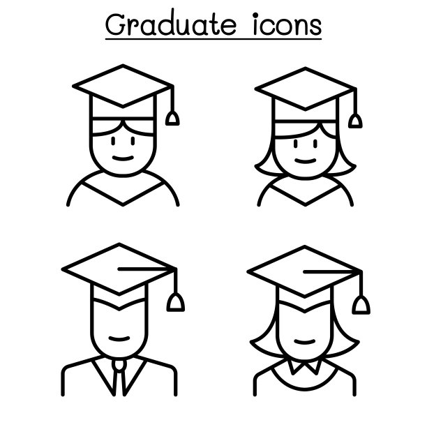 毕业生图标设置在细线风格图片下载
