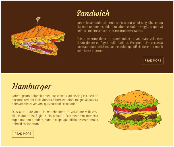 三明治和汉堡包集矢量插图图片下载