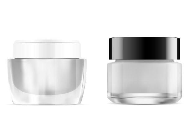 奶油罐子。玻璃化妆品瓶。圆形容器图片下载