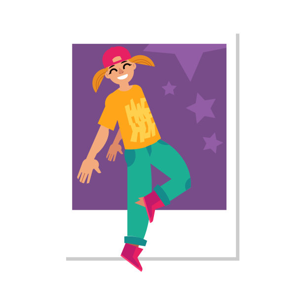 跳舞街舞女孩矢量插图-小孩做现代运动的霹雳舞。图片下载