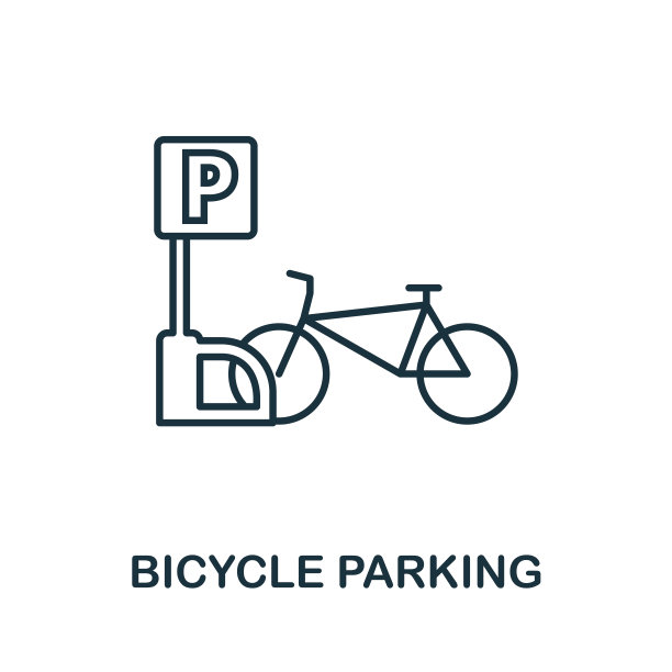 自行车停车轮廓图标。瘦削风格的设计来自城市元素图标集合。像素完美象征自行车停车图标。网页设计，应用程序，软件，打印使用图片下载