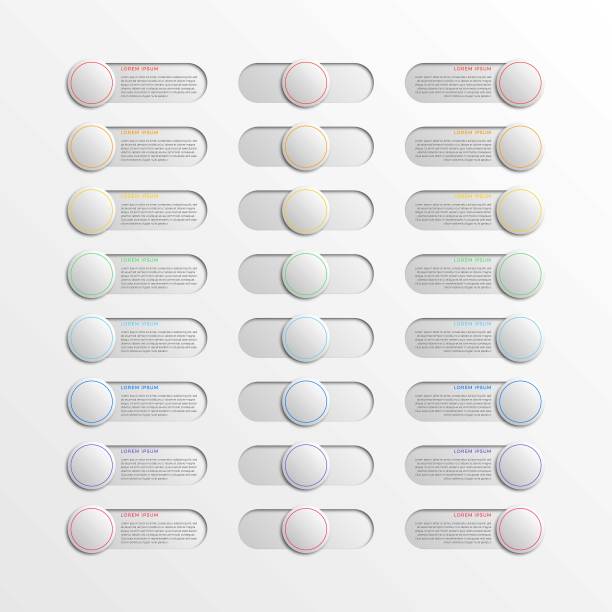 多色切换界面按钮与文本框。3d逼真的信息图滑块。易于编辑和定制矢量插图。eps10图片下载