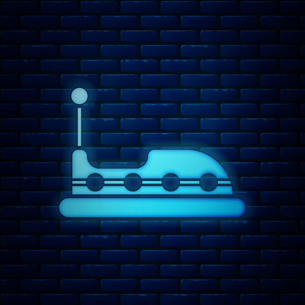 霓虹灯碰碰车图标孤立在砖墙背景。游乐园。儿童娱乐游乐场、游憩公园。矢量图图片下载