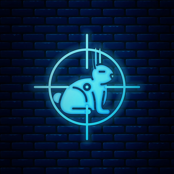 在砖墙背景上孤立的十字瞄准图标狩猎兔子。狩猎俱乐部的标志上有兔子和目标。瞄准野兔的步枪镜头。矢量图图片下载