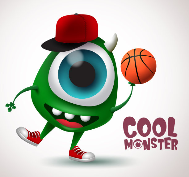 酷怪物篮球角色矢量设计。篮球运动员怪物怪物。图片下载