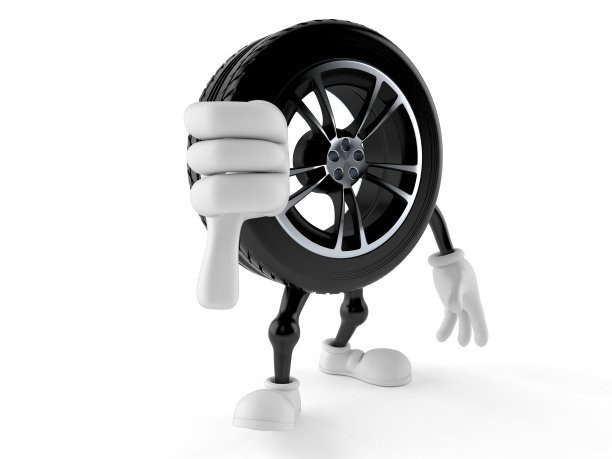 汽车车轮字符与拇指向下的手势图片下载